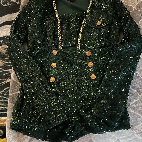 Elegant Green Sequin Women's Jumpsuit - Picture 3 of 3